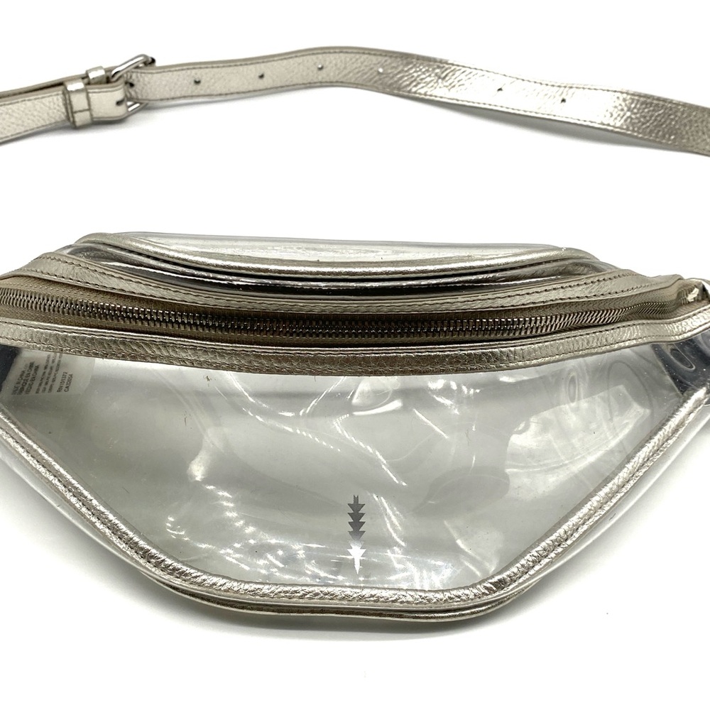 THACKER SILVER LEATHER PEEKABOO CLEAR ADJUSTABLE WAIST FANNY PACK BELT BAG - Picture 2 of 5